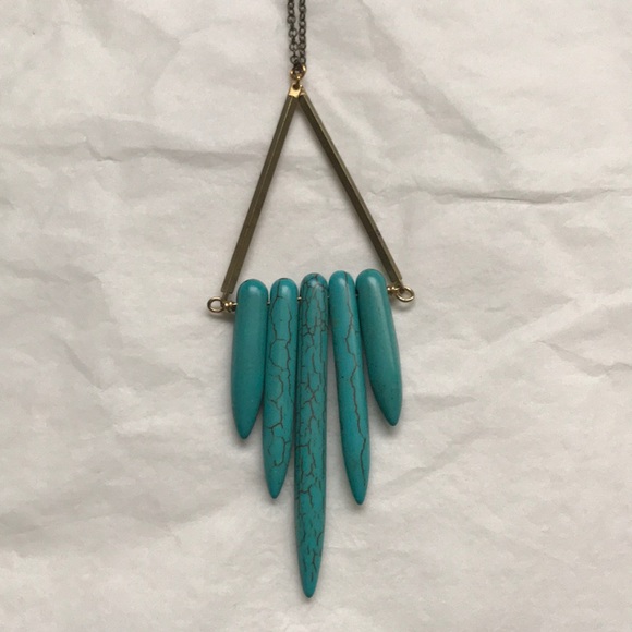 Turquoise triangle geometric statement necklace - Picture 2 of 6